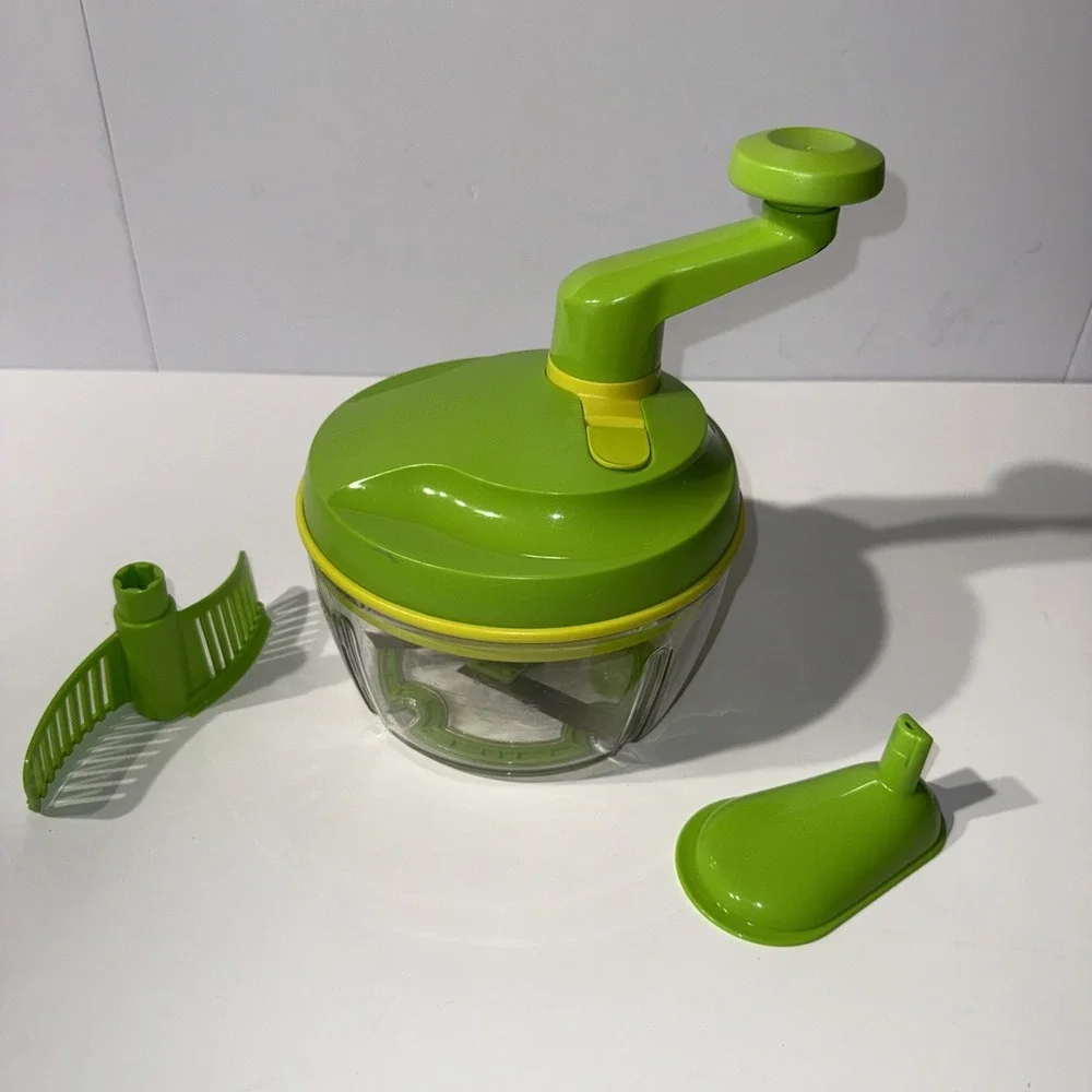 Tupperware Manual Food Processor Hand Crank Chopper Mixer Green Complete